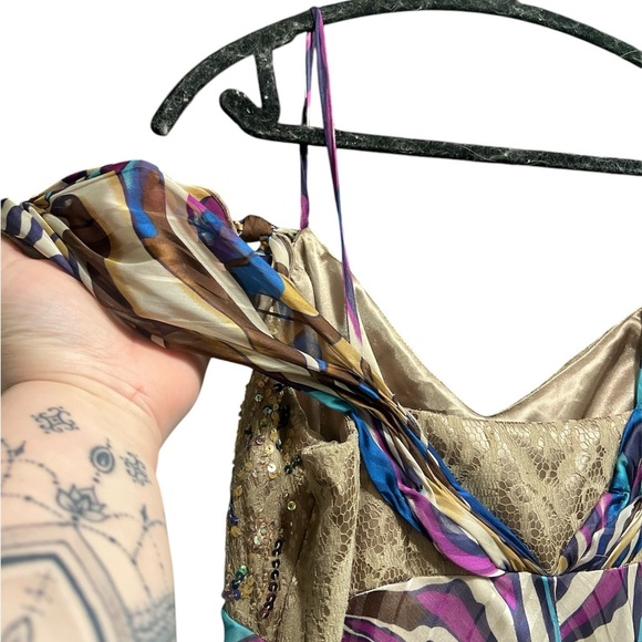 Le Château Spaghetti Strap Maxi Dress - Size Small (Gold/Colorful Abstract) - Picture 7 of 9